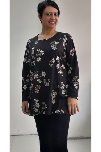 Mertcan Butik Combed Viscose Black Floral T-Shirt