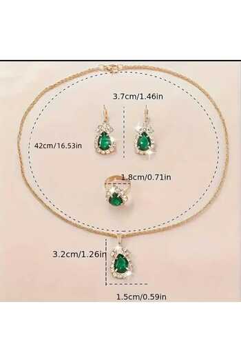 Beyna Gold Plated - Crystal Jewelled Necklace and Ring Set, Gift for Mother