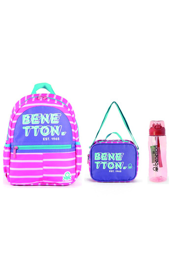 Benetton Pink 3-piece Kindergarten Nursery Set - Nursery Bag, Lunch Box and 700ml Water Bottle Size 30*26*12 Cm
