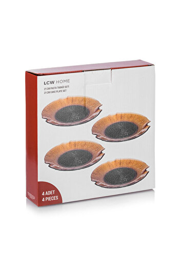 LC Waikiki LCW HOME Koyu Bej Desenli Cam Pasta Tabağı Seti 4'lü