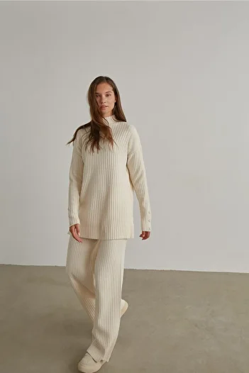 modabirsen Button Detailed Ribbed Knitwear Set