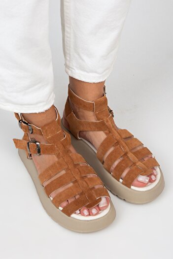 Manijero Women's Genuine Leather Caged Sandals Light Tan Sandals