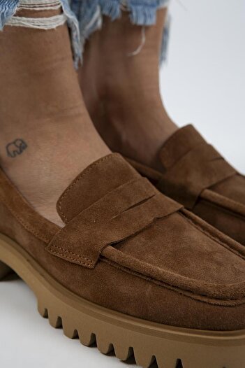 Manijero Cepmen Women's Genuine Leather Cornered Loafer Tan Suede Shoes
