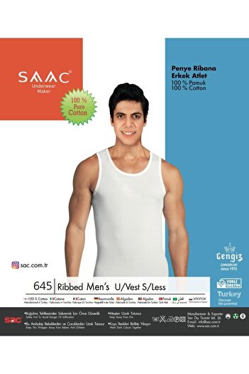 saac Cengiz White Men's Athlete - 3 Pieces, 100% Cotton Combed Cotton Rib - 645-3Pck-Wht