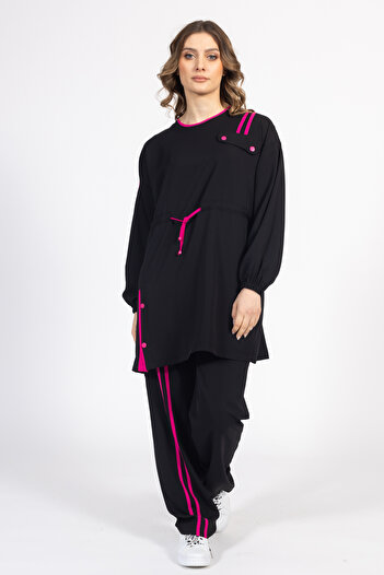 Ayda Triko Zero Collar Tunic-Belli Elastic Pants Bottom Top Suit