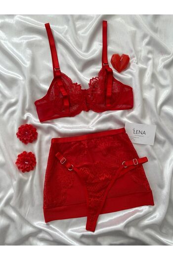 Lena Homewears Women's Katty Red Fancy Tulle Bralet Set Lingerie