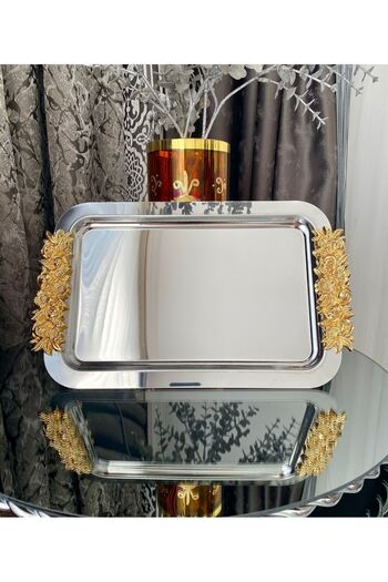 atabey home collection Gold 30 CM3 - 6-Piece Coffee & Tea & Presentation Rectangular Large Presentation Tray Steel Rose Model