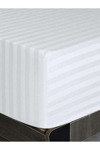 VESSİNOHOME Platinum Series Cotton Satin Fitted Sheet Set Striped Double White/Colored Hotel Type Padded