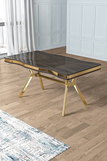 Canisa Prah Serisi 90x160 Lak Panel Antrasit Ironi Gold Ayak Mutfak Masası