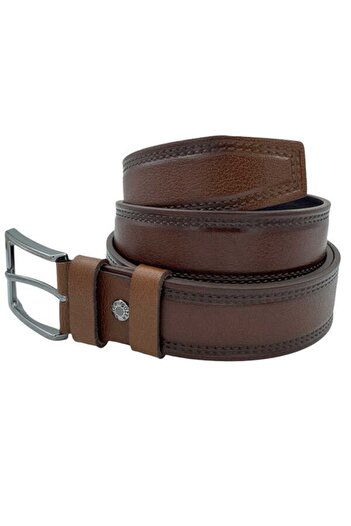 Süzer Deri 4 cmSports Genuine Leather Stitched Belt Brown