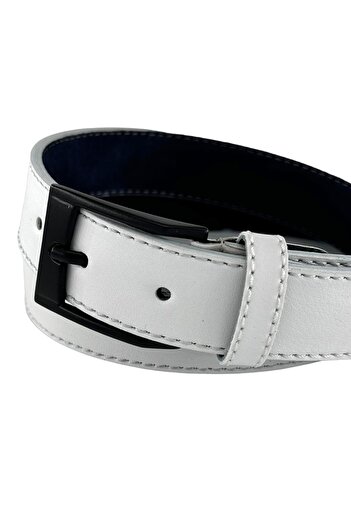 Süzer Deri 3 Cm White Faux Leather Children's Belt - for Girls and Boys School