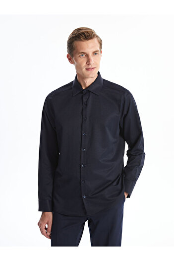 LC Waikiki Lcwaıkı Formales, marineblaues, schmal geschnittenes, langärmliges Gabardine-Herrenhemd