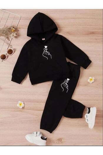 Know Black Girl Hand Heart Printed Hooded Tracksuit Set