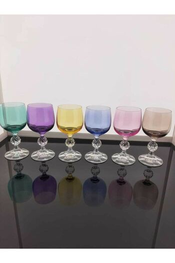 panayır Set of 6 Hand Decorated Colorful Coffee Cups, Goblets, Bohemia Glass Water Cups