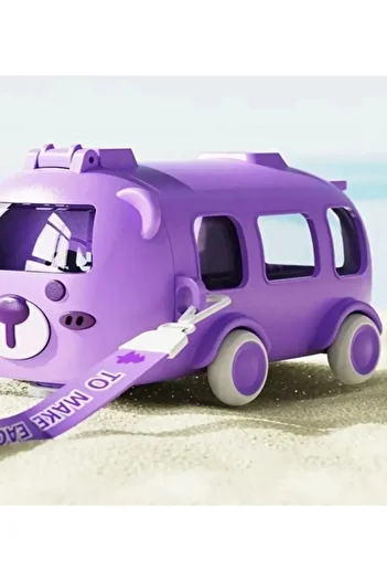 CNSZ 500ml Purple Colored Bus Shaped Water Bottle - Water Bottles with Straw for Children's School Nursery