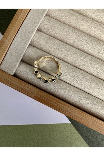 ringbox Gold Mavi Kesme Taşlı Yarım Tur Yüzük