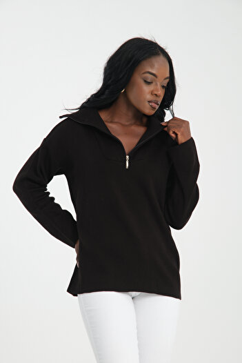 İLKCET MODA Zippered Premium Oversize Women's Knitwear Sweater
