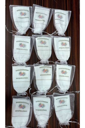 yörük tuhafiye Wedding Towel, Tulle Pouch Wedding Towel, Car Towel, Convoy Towel, Pack of 12 with Flowers