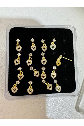 Arescollection 925 AYAR GÜMÜŞ ZİRKON TAŞLI SALLANTILI KALPLİ  HIZMA