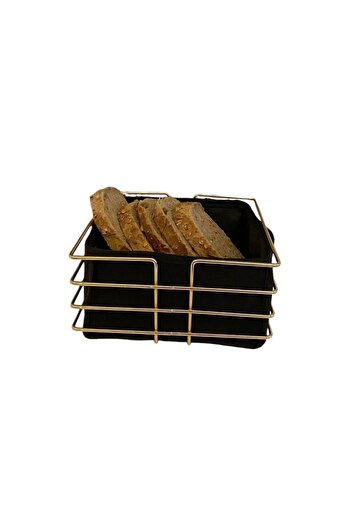 VİZYON Gold Metal Square Bread Basket - Napkin Holder Table Top Box