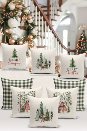 Bertille Home New Year Series - Double Sided Digital Printed 8-Piece Throw Pillow Cover Set (Christmas Christmas Pillow Cover)