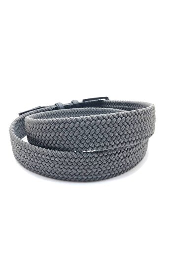 GİRAY Anthracite (Dark Gray) - Unisex Flexible Elastic Knitted Belt with Genuine Leather Detail