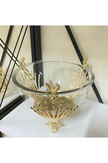 İmren Collection وعاء سلطة الورد الياباني تقديم ذهبي