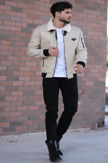 Stilkombin Furry Faux Leather Coat - Style Combination, Elastic Waist Collar Pldp 2963_50364