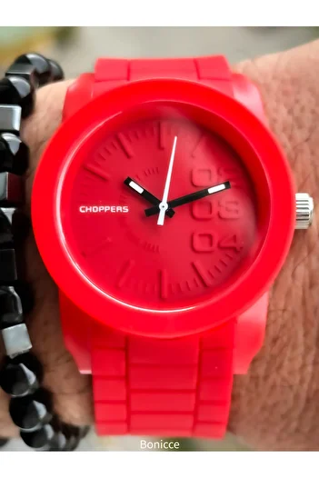 Choppers Brand Red Color Silicone Cord Sports Men's Wrist Watch + Bracelet