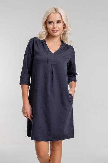 Bold & Young 3/4 Sleeve and Shoulder Gathered Pocket Cotton Legendary Women's Dress