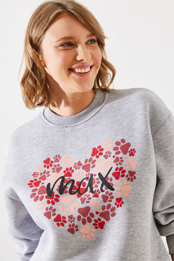 Bianco Lucci Women's Round Neck Paw Printed Sweatshirt - Mbhs005 60601005