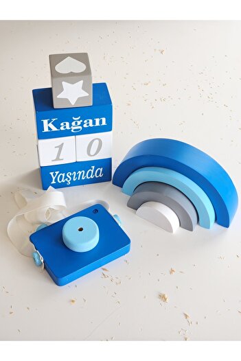Yoyowoods İsimli Anı Küpü Seti-Waldorf Gökkuşağı- Fotoğraf Makinesi seti