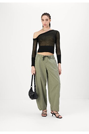 september island High Waist Khaki Cocoon Oversize Trousers - Shalwar Cut