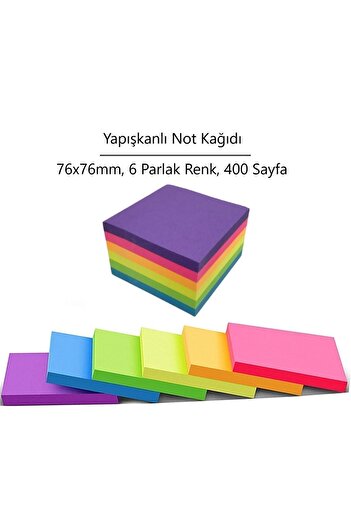 KRAF Yapışkanlı Bright Not Kağıdı 76x76mm 6 Renk 400 Sayfa