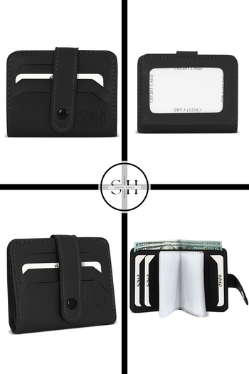 SOHO Unisex Mini Stylish Card Holder Wallet - Soft Leather, Paper Money Compartment, Snap Fastener