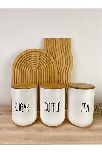 ELZEY HOME Glass Tea-Candy-Coffee Jar with Bamboo Lid Set of 3