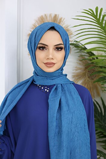 feronis Μοντέλο Hijab Γυναικείο Μπαμπού Κρασ Σάλι _Μπλε