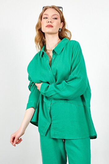 Manche Müslin Uzun Yıkamalı Oversize Rahat Kalıp Parçalı Kadın Düz Basic Gömlek | Benetton Mks166905-01