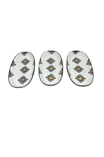 MTD SERAMİK 27 Cm Kilim Patterned Boat Plate - 3 Pieces