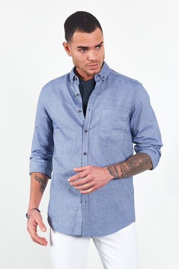 Manche Мъжка риза Oxford Indigo - 100% памук, прилепнала кройка, яка с копчета| Me23s116596