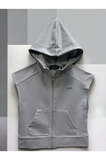 DGK COLLECTİON Boy's Light Gray Dgk High Printed Zippered Hooded Vest