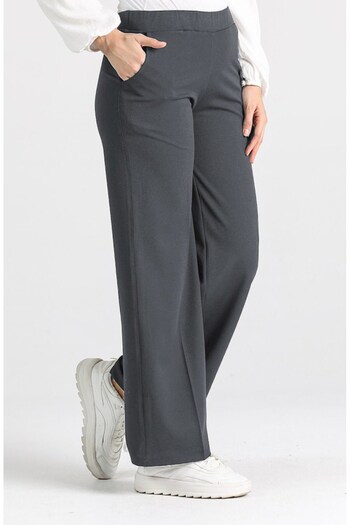 Aşkı Endam Dark Gray Miyase Length Lycra Wide Leg Trousers