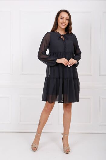 Sense Halter Neck Long Sleeve Chiffon Lined Dress Elb32766 Anthracite