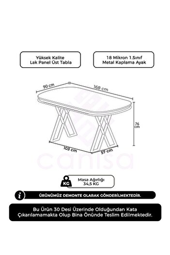 Canisa Antrasit İroni 90x168 Sabit Lak Panel Masa Krom Ayak