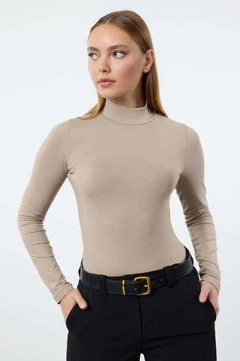 Trendyol Collection Turtleneck Slim Fit Mink Knitted Blouse - Twoaw25Bz00191