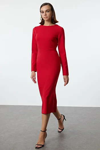 Trendyol Collection Red Midi Woven Dress - Saran Body Twoaw25el00279