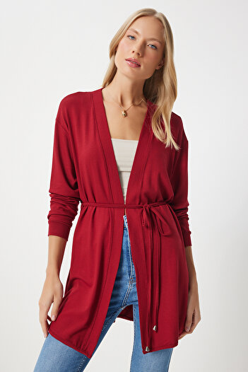 Happiness İstanbul Red Women's Knitted Knitwear Seasonal Cardigan - En00620