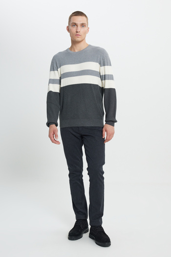 AC&Co / Altınyıldız Classics Men's Anthracite-Melange Standard Fit Regular Cut Crew Neck Patterned Knitwear Sweater