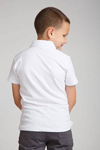 Dragora Erkek Çocuk Penye Polo Yaka Beyaz Okul T-shirt