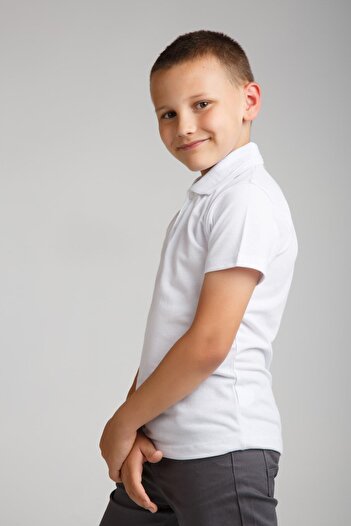 Dragora Erkek Çocuk Penye Polo Yaka Beyaz Okul T-shirt